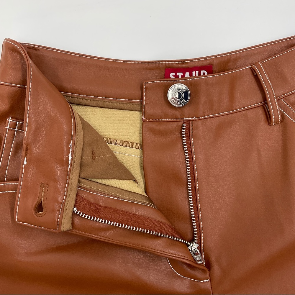 Staud NWOT Cropped Domino Vegan Leather Wide Leg Pant in Whiskey Size 0 - Picture 9 of 16